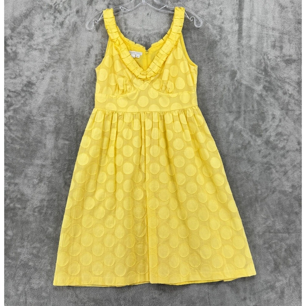London Times Dress Womens 8 Ruffle Polka Dot Wedding Casual Babydoll Yellow